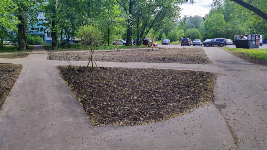 Разветвление пешеходных дорожек во дворе жилого массива