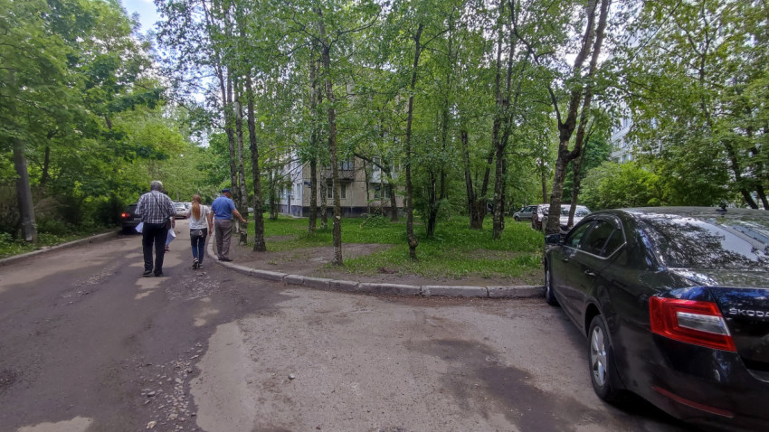 Прогулка по тихой улице с деревьями и припаркованными авто