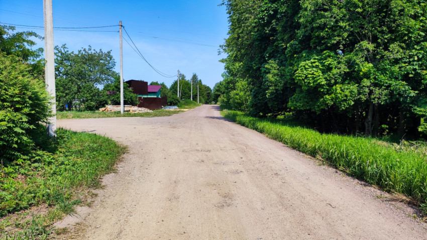 Загородная грунтовая дорога и жилые дома