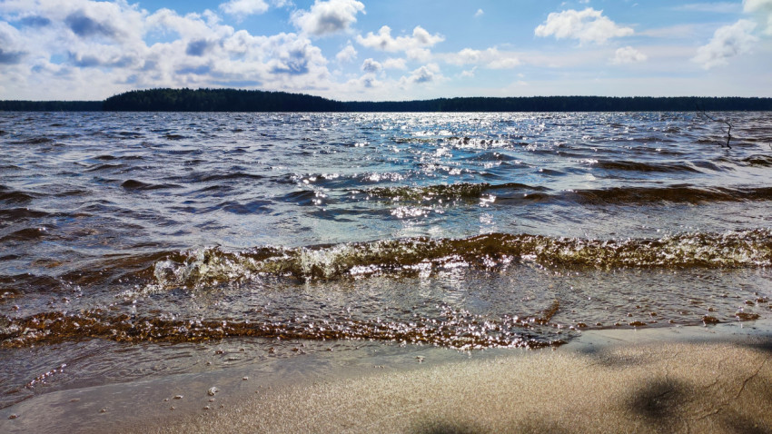 Прибой на песчаном берегу озера