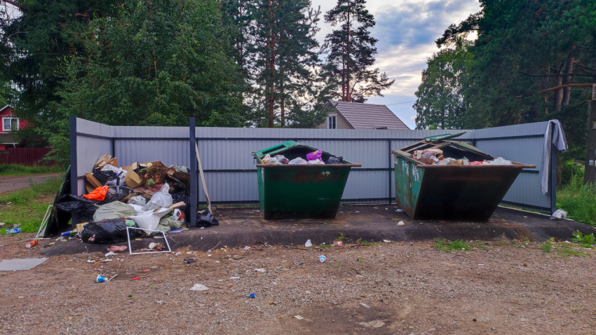 Контейнерная площадка с переполненными мусорными баками