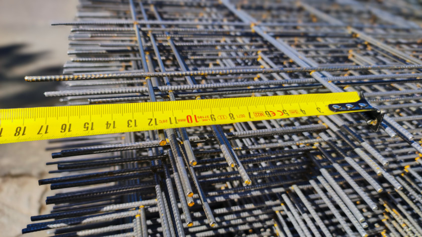 Измерение шага арматурной сетки рулеткой