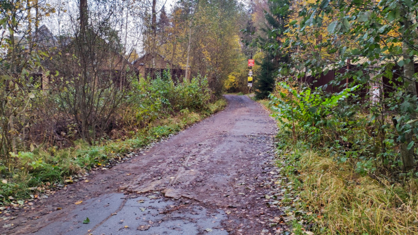Асфальтированная сельская дорога с разрушенным покрытием