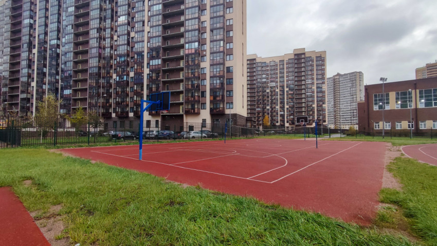 Баскетбольная площадка на территории школьного стадиона