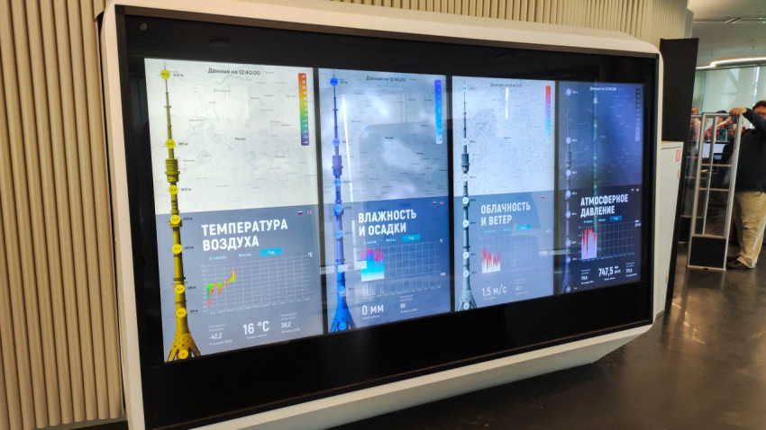 Панель метеонаблюдений с данными о погоде внутри Останкинской башни