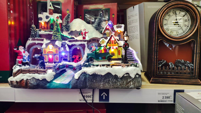 Новогодняя декоративная композиция с подсветкой и миниатюрным пейзажем