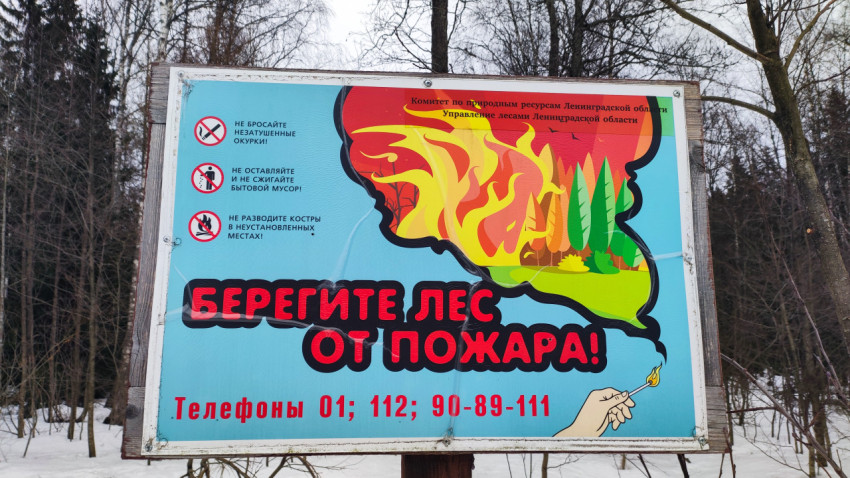 Предупреждающий щит о пожарной безопасности в лесу