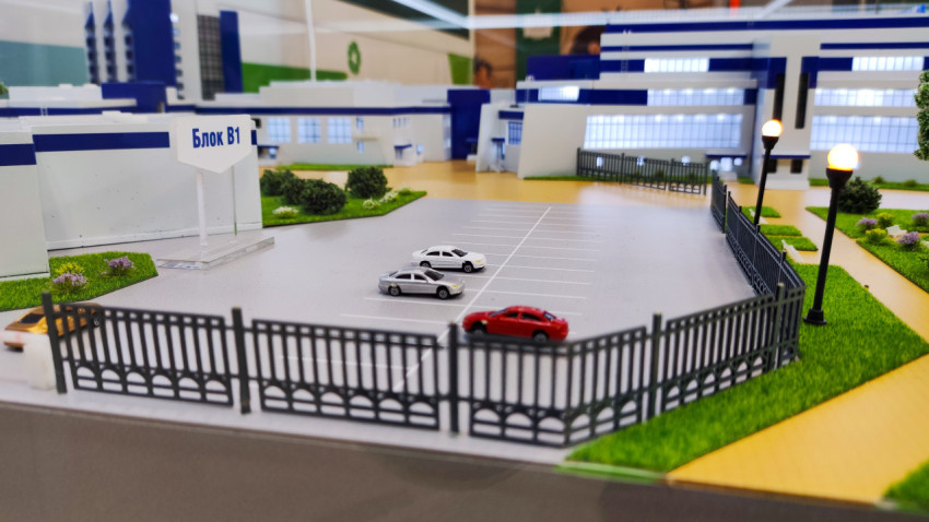 Макет парковочной зоны у блока В1 Дворца единоборств в Брянске