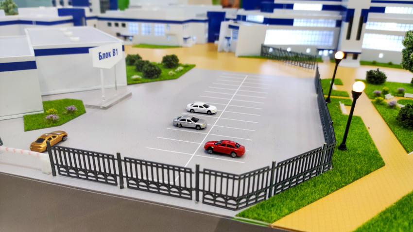 Макет парковки и фасада блока В1 Дворца единоборств в Брянске