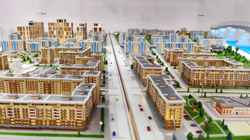 Архитектурный макет городской магистрали с жилой застройкой