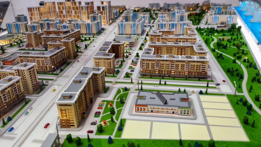 Архитектурный макет жилого микрорайона с детским садом