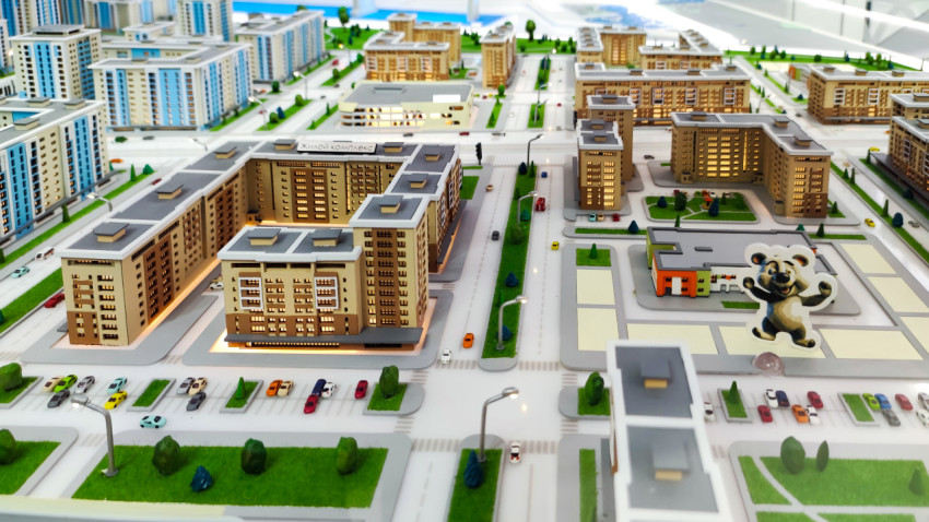 Архитектурный макет городского жилого массива с инфраструктурой