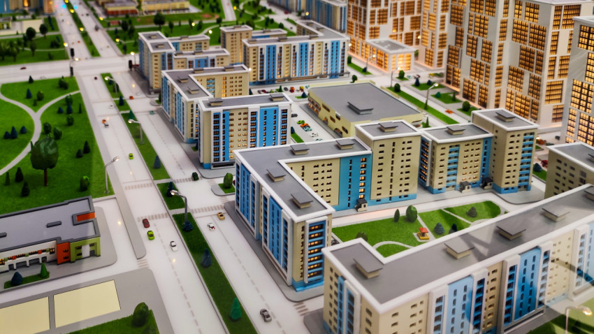 Макет жилого комплекса с зелёной зоной в экспозиции ВДНХ