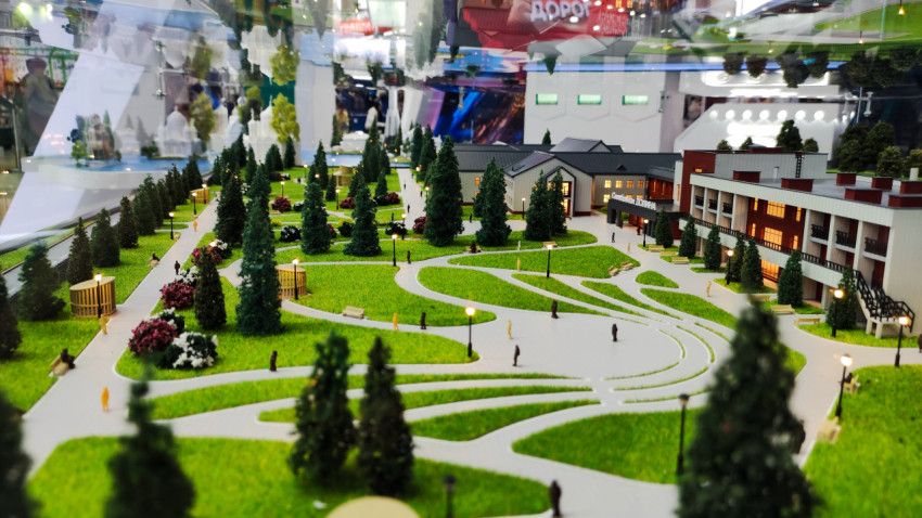 Архитектурный макет парка на выставке в павильоне №75