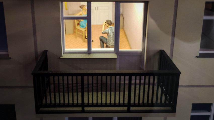 Диорама комнаты с фотосъёмкой и балконом в павильоне «АТОМ»