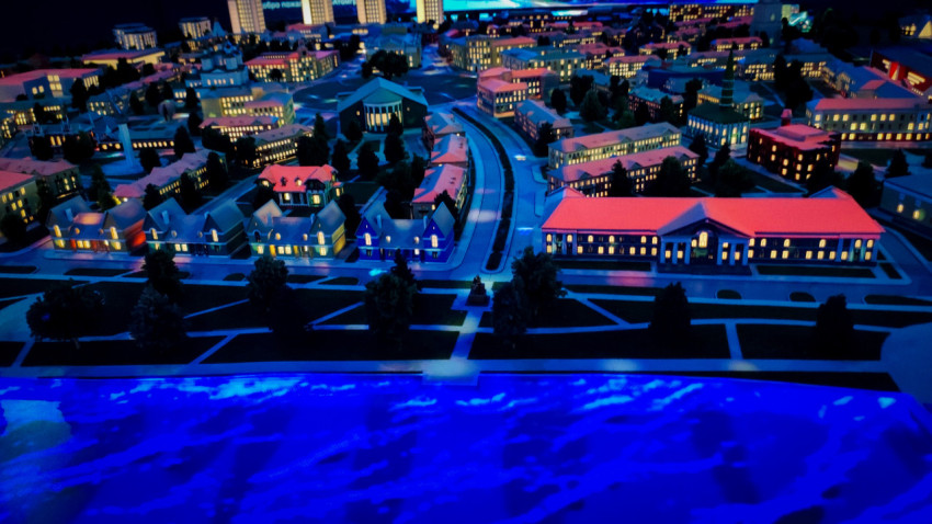 Макет «Атомграда» у набережной в павильоне «АТОМ» на ВДНХ