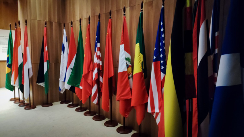 Национальные флаги стран-участниц в зале павильона «АТОМ»
