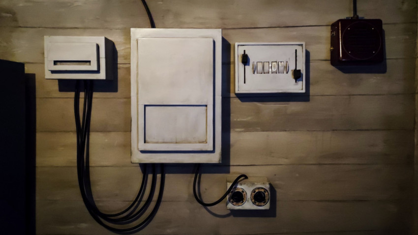 Электрощитовые элементы на стене исторической экспозиции