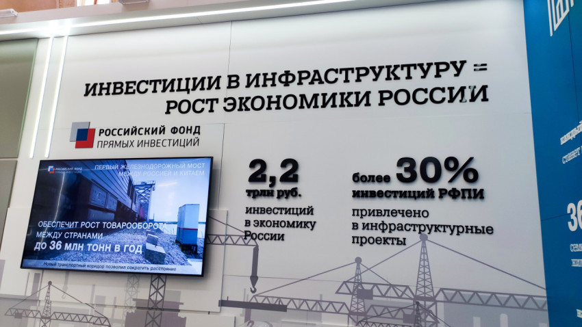 Информационная панель с данными о строительных инвестициях экспозиции «Строим будущее»