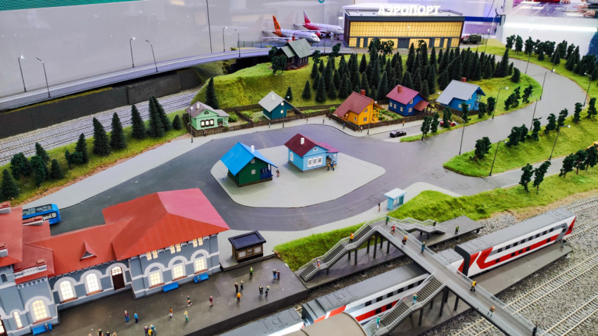 Макет жилого квартала, вокзала и подъездных путей в экспозиции ВДНХ