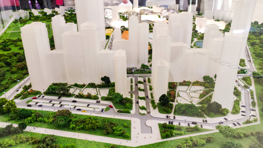 Макет высотной городской застройки в экспозиции «Строим будущее»