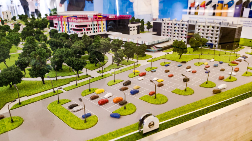 Архитектурный макет городской территории в экспозиции «Строим будущее»