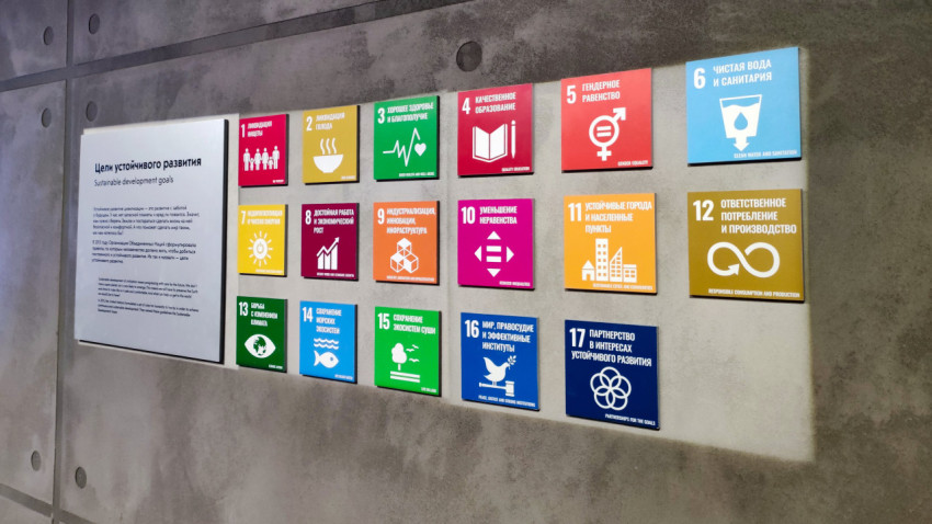 Экспозиция целей устойчивого развития ООН с пиктограммами