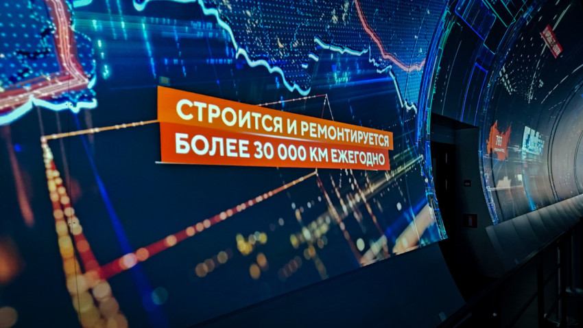 Текстовый блок о строительстве дорог внутри галереи «Достижения России»