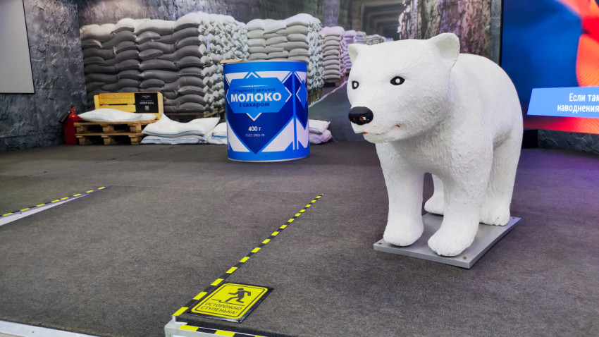 Модель полярного медведя и экспозиция продовольственного резерва на выставке «Россия»