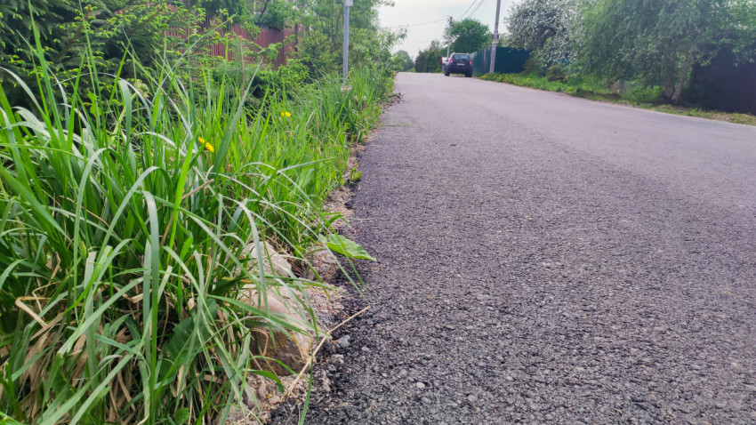 Травяная обочина вдоль загородной асфальтированной дороги