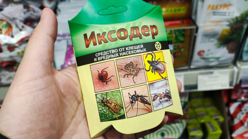 Упаковка средства «ИксоДер» в руке покупателя