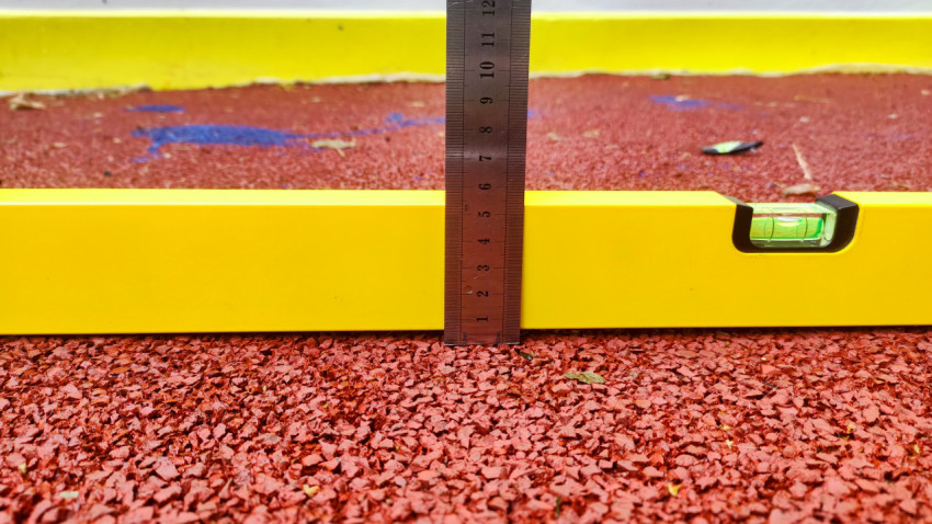 Измерение перепада уровня резинового покрытия у длинного уровня