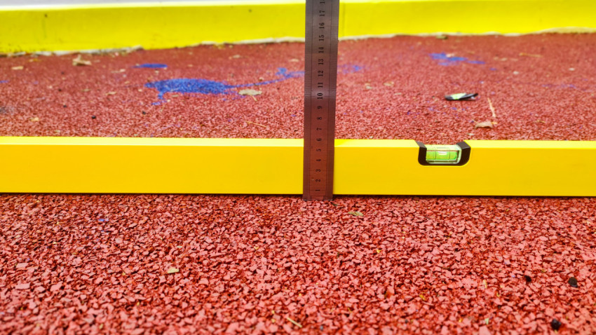 Измерения на резиновом покрытии с пузырьковым уровнем у борта