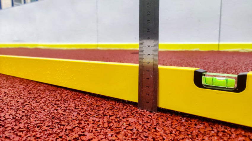 Линейка у строительного уровня на резиновом покрытии для контроля перепадов