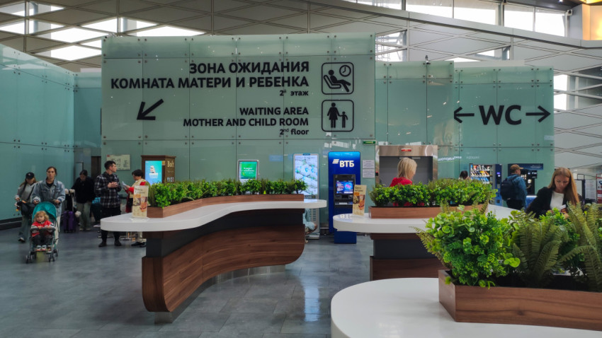 Навигационные надписи «Зона ожидания», «Комната матери и ребенка», WC в терминале