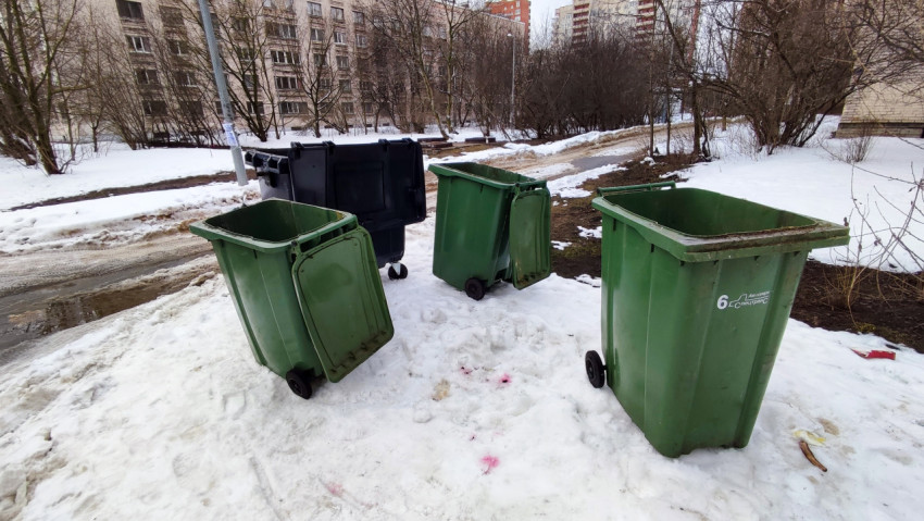 На обочине дороги стоят мусорные контейнеры