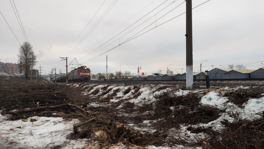 Приближающийся электровоз в пригородной местности