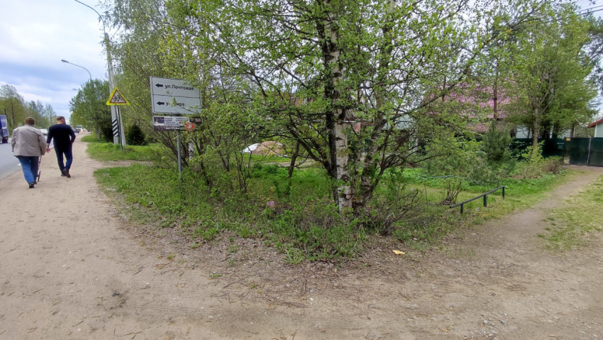 Указатель улиц на обочине дороги в загородной местности