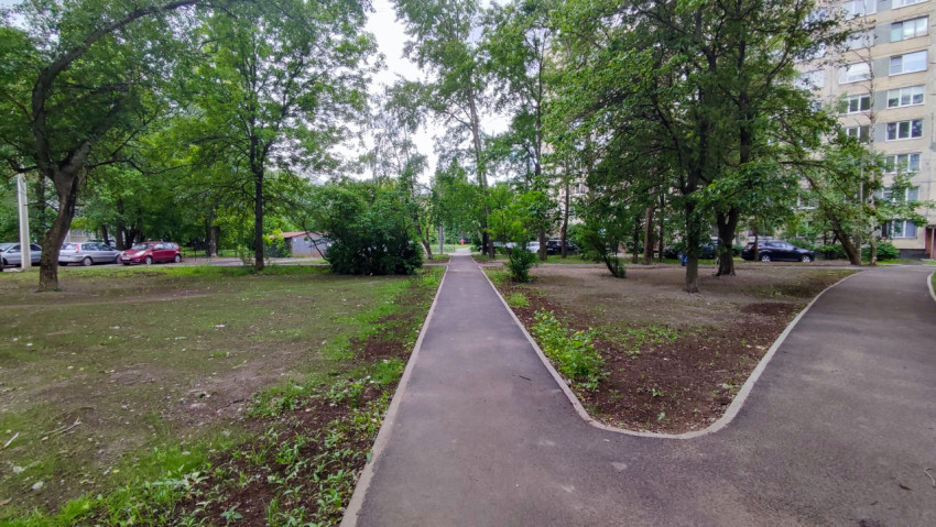 Пешеходная дорожка во дворе с развилкой