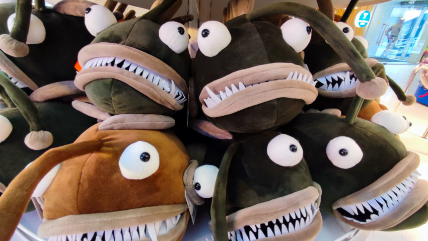 Игрушки-удильщики в сувенирном ассортименте океанариума