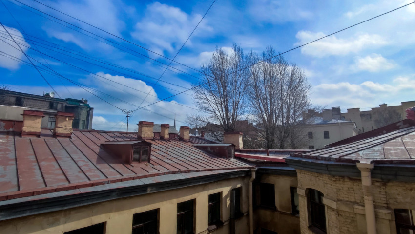 Вид на старые крыши и дворовый фасад исторического здания