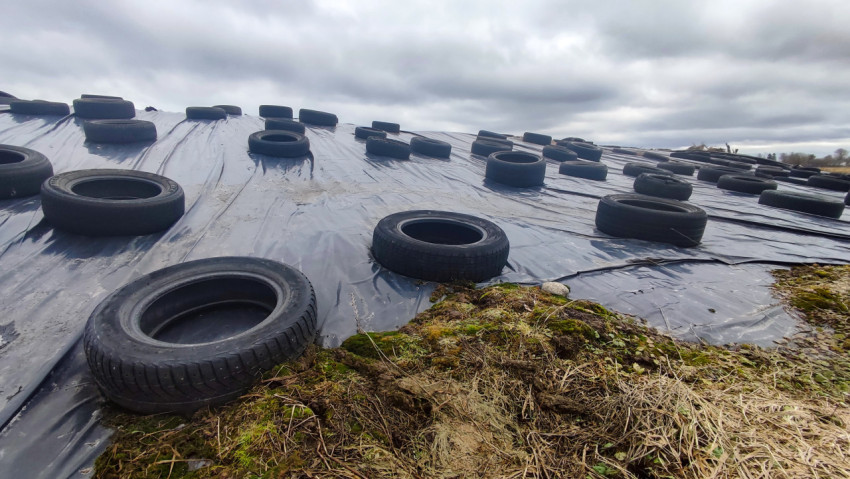 Герметичное укрытие силосной массы автомобильными шинами
