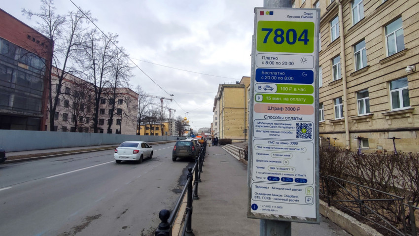 Дорожный знак зоны платной парковки 7804 на городской улице