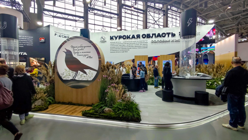 Экспозиция Курской области с символом соловья на выставке «Россия»