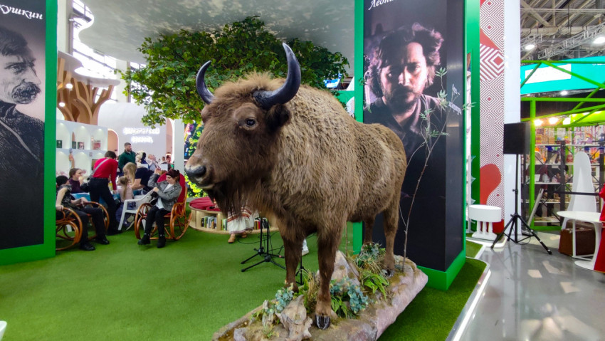 Фигура зубра на стенде Орловской области в павильоне ВДНХ