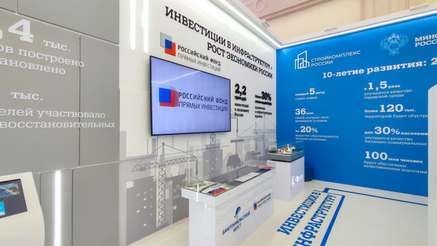 Стенд о вложениях в инфраструктуру экспозиции «Строим будущее»