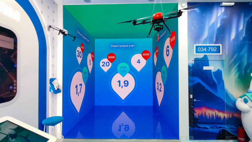 Интерактивная зона Росреестра с визуализацией кадастровой статистики и дроном