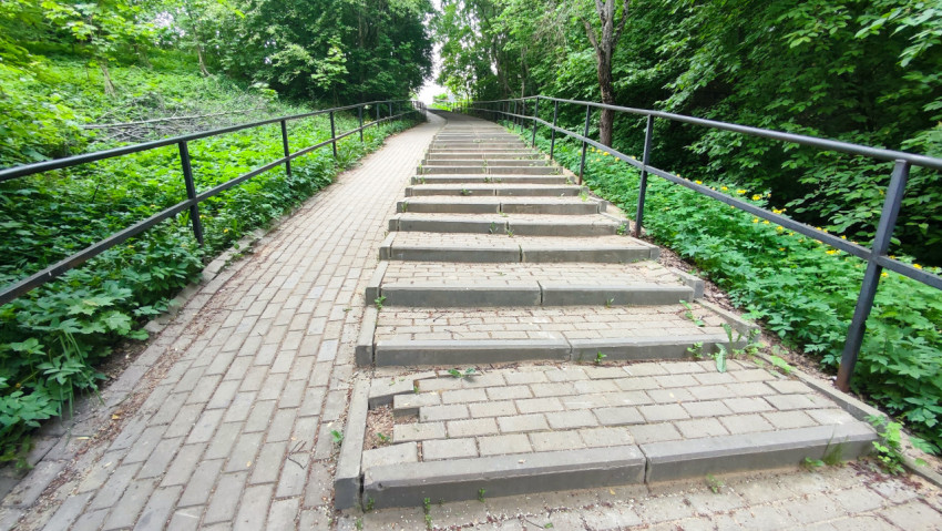 Пешеходная лестница с продольным подъёмом в лесопарковой территории