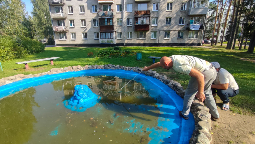 Обслуживание дворового фонтана с шлангом и чисткой чаши