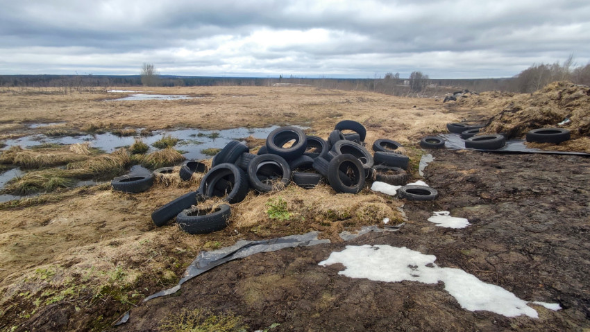 Силосное укрытие и шины на сельскохозяйственном участке